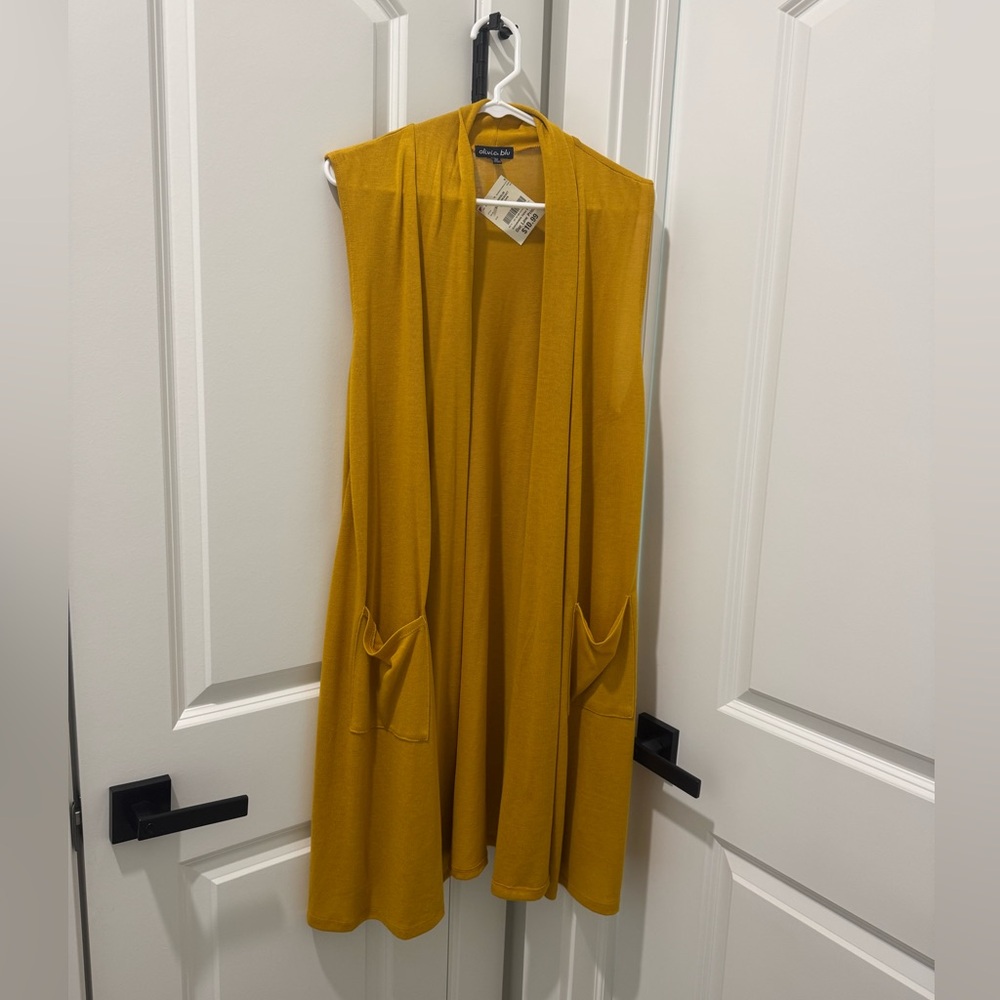 Mustard Yellow Sleeveless Cardigan by Simply Couture